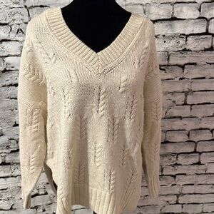Pink Lily Cream V-Neck Sweater